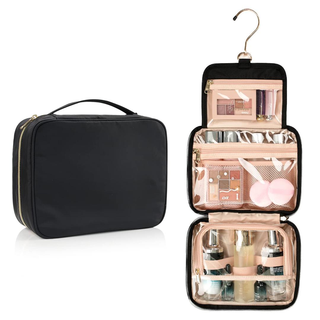 CUBETASTIC Travel Toiletry Bag, Makeup Bag for Women, Portable Water-resistant Small Travel Bag for Toiletries & Cosmetic Essentials (28cm11-Inch, Black Nylon)