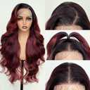 Burgundy Ombre 26 Inch HD Lace Front Wigs for White Women Black Women - Pre Plucked Body Wave Synthetic Wig with Tiny Knots 136 Pre Layered Natural Hairline Glueless Wigs Wear and Go