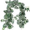 Windiy 5.5' L Mixed Faux Silver Dollar Eucalyptus Artificial Willow Vines Twigs Leaves Garland Wedding Arch Swag Backdrop Greenery Garland Table Runner Indoor Outdoor