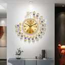Gold Modern Wall Clock for Living Room Decor Large Peacock Kitchen Big Wall Watch for Bedroom Silent Decorative Office Non Ticking Metal Crystal Wall Clock Battery Operated 15 Inch