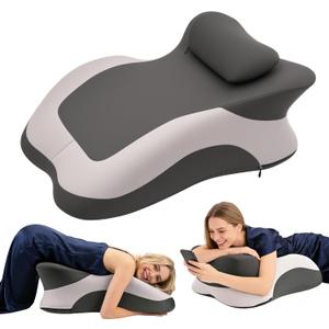 Memory Foam Ergonomic Wedge Pillow, Squat Pillow, Prone Pillow for Sleeping, Reading Pillow for Bed, Ideal for Massage, with Removable Cover, Back Support, Multi-Functional Memory Foam (Grey)