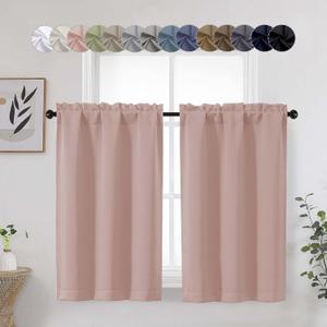 Blush Blackout Curtains for Bedroom Living Room 45 Inch Length 2 Panels, Soft Solid Thermal Insulated Short Room Darkening Curtains, Modern Rod Pocket Drapes, Blush, Each 30" Wx45 L