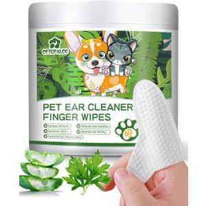 60 Pcs Extra Large Cat & Dog Ear Wipes, Ear Wipes for Dogs, 60 Fit Design, Non-Slip. Wipes Away Ear Wax, Effectively Removes Odor, Relieves Itching and Soothes Skin, Natural Ingredients