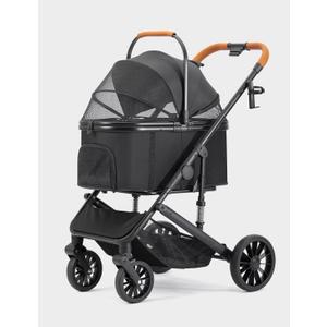 Dog Stroller for Small Medium Dogs Up to 60lbs, 4 Wheels Folding Pet Stroller with Detachable Carrier, Pet Travel Carrier for 2 Dogs & Cats, Storage Basket, Breathable Mesh, Cup Holder, Black