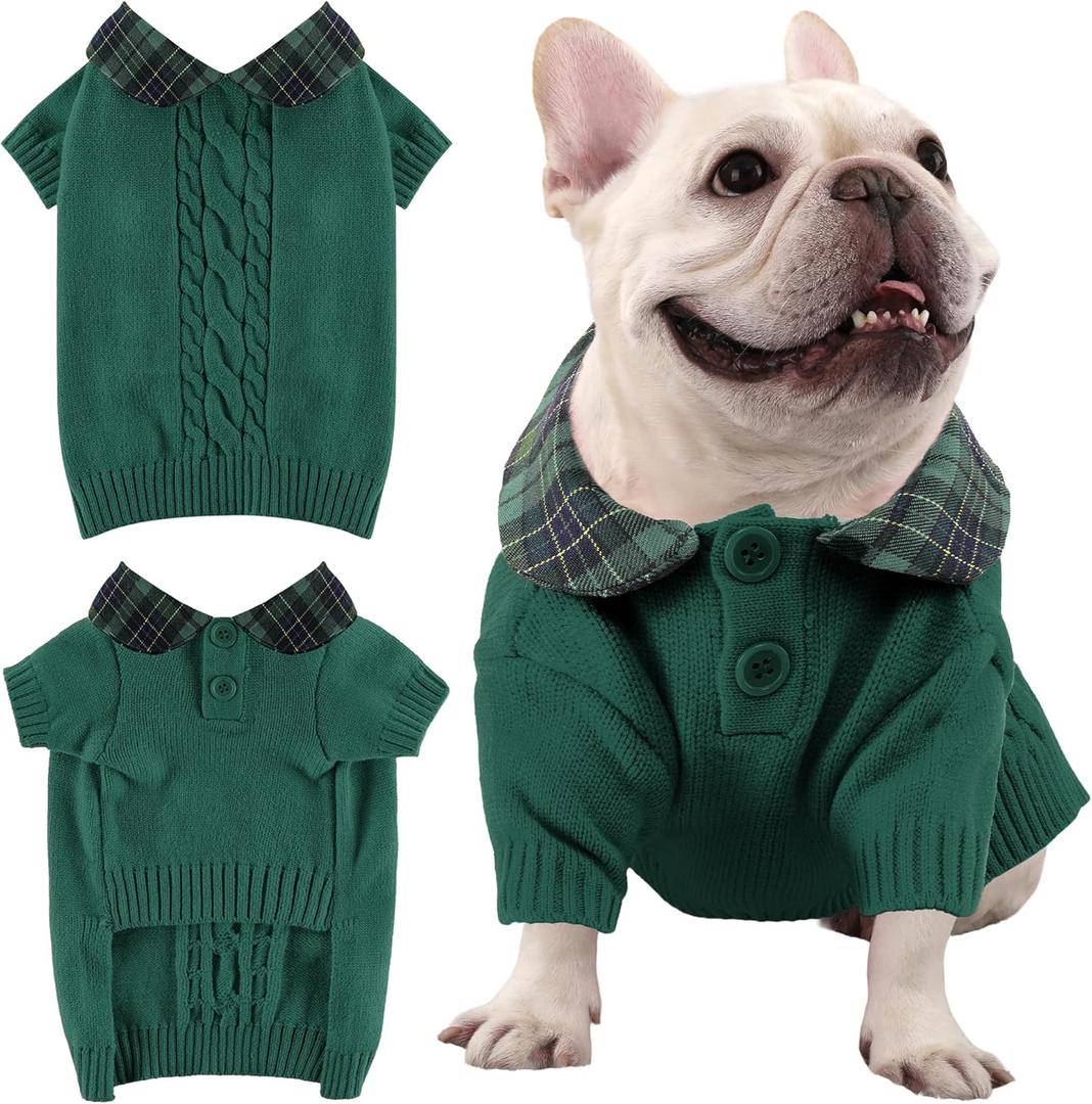 Dog Sweater Soft Polo Pullover Dog Sweaters for Small Medium Dogs Cats Knitted Thick Warm Puppy Clothes for Chihuahua Yorkie Bulldog Christmas Cold Weather Pet Outfits (XXL (Back: 20.8",Chest: 27.9", 45-70Ibs), Dark Green)