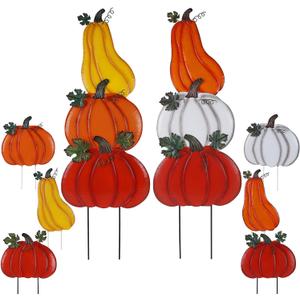 Juegoal 2 Pack Fall Decorations Outdoor Garden Stakes, 33 Inch Stacked Metal Thanksgiving Pumpkins Yard Signs, Decorative Pumpkin Stake for Home Fall Autumn Harvest Halloween Patio Lawn Decor