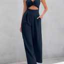 AGERWAY Womens Summer Jumpsuits Dressy Sexy V Neck Twist One Piece Outfits Sleeveless Casual Wide Leg Long Pant Rompers (S)