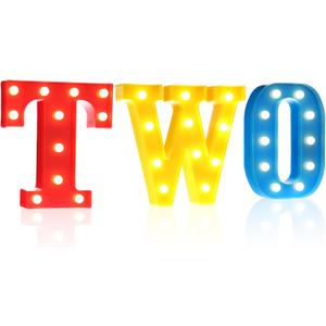 Cartoon Two Letter LED Lights, Toy Inspire 8.9 Inch Battery Powered LED Marquee Letters Lights Sign for Two Year Old 2nd Birthday Party Supplies Table Centerpieces Backdrop Photo Prop Decor (Rainbow)