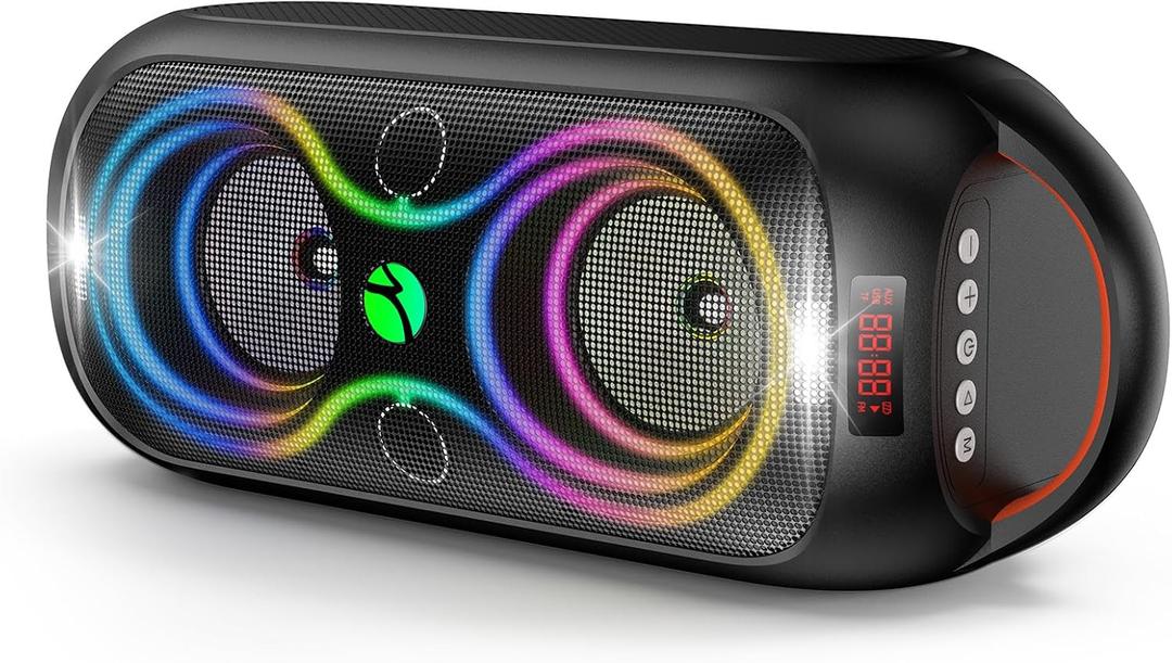 Bluetooth Speakers Wireless- 40W(Peak)120dB Loud Sound, 8 LED Lights, Bluetooth 5.3, 6-8 Hours Playtime, Protable Handle, FM/USB & Mic Input, Large Portable Speaker for Party,Outdoor,Camping,Beach