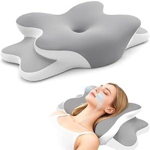 Sleep Apnea Pillow with Neck Pain & Snoring Relief -Orthopedic Cervical Pillow,Ergonomic Contour Memory Foam Pillow for Side, Back,Stomach,Dreamers,Medium Firm (Grey, Queen Size 25" lx15 wx5.8 h)