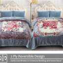 JML Korean Style Fleece Blanket King Size, 87" x94", 10.5 Pounds, Plush Raschel Heavy Blanket for Winter, 2 Ply A&B Floral Printed, Silky Soft Thick Warm (Grey-Blue Peony)