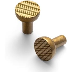 Goo-Ki 6 Pack Antique Brass Cabinet Knobs - Mushroom-Shaped with Geometric Diamond Texture, Cylindrical Stem & Antique Patina for Vintage Farmhouse Kitchen Furniture