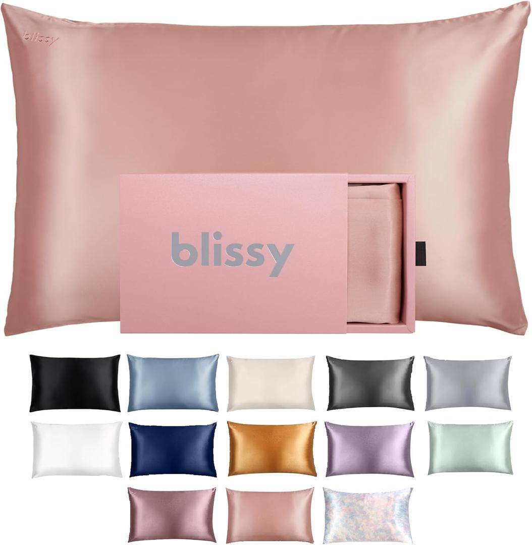 Blissy Silk Pillowcase - 100% Pure Mulberry Silk - 22 Momme 6A High-Grade Fibers - Silk Pillow Cover for Hair & Skin - Regular, Queen & King with Hidden Zipper (Standard, Rose Gold)