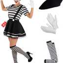 fun shack Mime Costume for Women, French Mime Costume Women, Circus Costumes Woman, French Outfit (Medium)