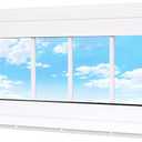 Vinyl Transom Household Window, 10" x 29" Double Pane Fixed Window with Grids and Tempered Glass for House, Garage (White)