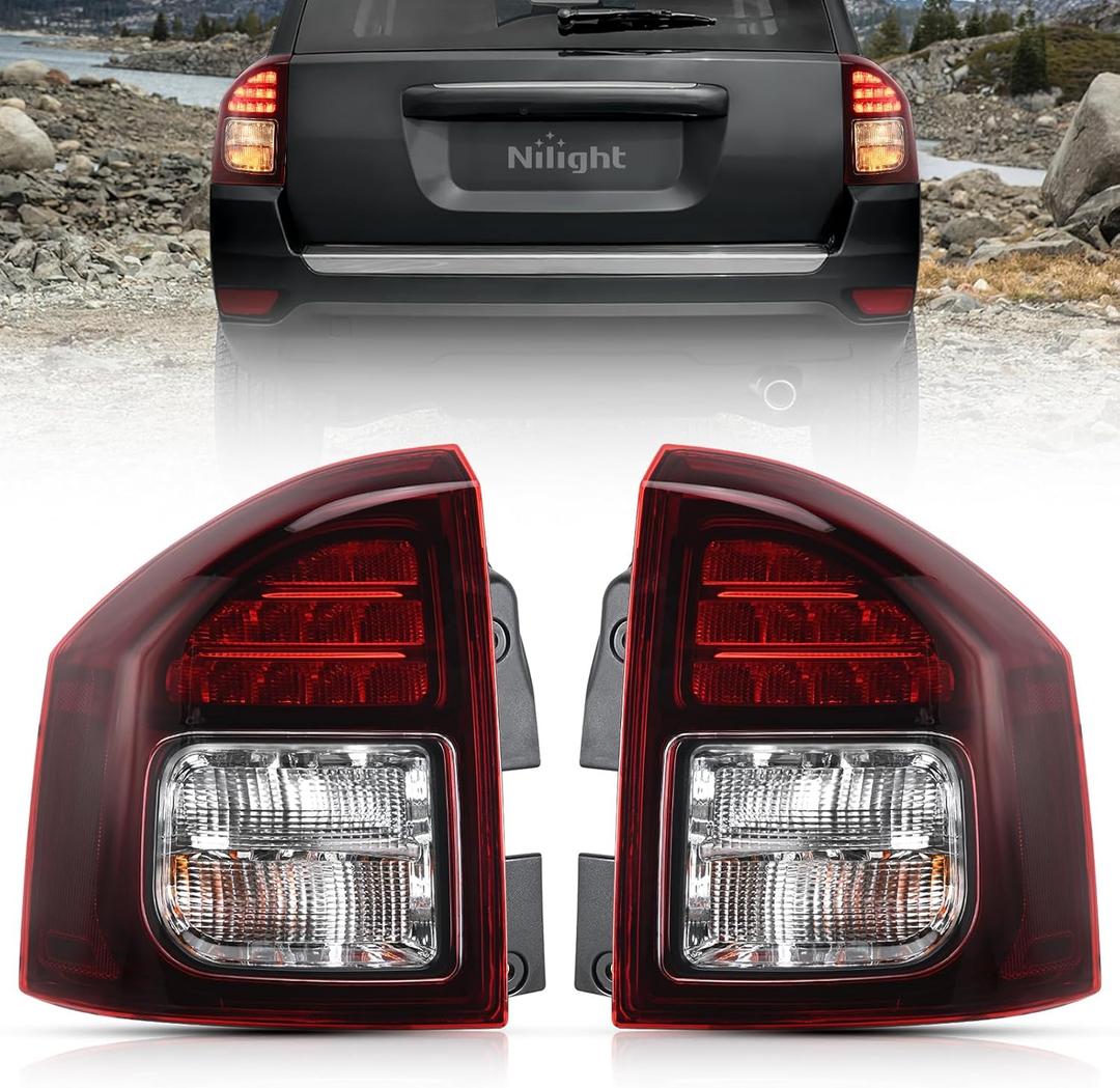 Nilight Taillight Assembly Compatible with 2014 2015 2016 2017 Jeep Compass Tail Light OE Style Rear Lamp Replacement Driver and Passenger Side w/Bulbs