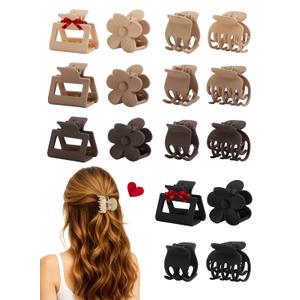 16 PCS Small Hair Clips for Women & Girls, Durable Matte Claw Clips for Thin Hair, Strong Hold NonSlip Medium Hair Claw Clips, Mini Hair Clips, Cute Hair Accessories, 4 Shapes Gifts Holiday (Neutral)