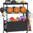 Snughome Sports Equipment Garage Organizer,Ball Storage Rack for Sports Gear and Toys, Rolling Ball Cart with Wheels for Indoor/Outdoor Use, Black