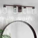 SineRise 4-Light Bronze Vanity Light with 3 Color Modes (3000K/4000K/6000K), Eye Protection LED Bathroom Light Fixture, Dimmable Modern Wall Light Over Mirror with Clear Glass Shade
