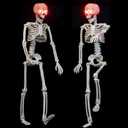 2 Pack 24 Inches Halloween Skeleton, Light Up Glowing Red LED Eyes Pose-N-Stay Skeleton, Full Body Posable Movable Jonints for Halloween Decoration