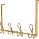 Double Prong Over The Door Hook Rack, with 4 Triple Hooks to Hang Your Coats, Hats, Towels, Purses and More in Your Bathroom, Bedrrom or Walk-in Closets - Gold