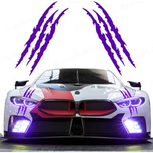 2pcs Monster Claw Marks Headlight Car Sticker Stripes Scratch Decal Vinyl for Sports Cars SUV Pickup Truck Window Motorcycles ect (Purple)