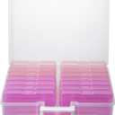 novelinks 4" x 6" Photo Organizer Storage Box with Handle – 16 Inner Photo Cases, Holds 1600 Photos, Portable Picture Organizer for Photos, Cards, Stickers, Scrapbooking – Pink Gradient