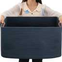 OIAHOMY 75L Large Blanket Basket, Woven Storage Basket with Handle, Cotton Rope Basket 22x17x12,Blanket Basket Living Room, Toy Basket for Nursery, Blue