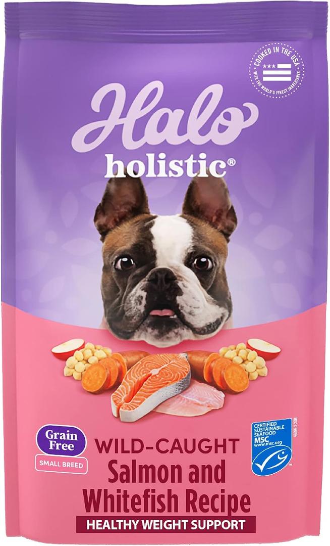 Halo Holistic Small Breed Dog Food, Wild Caught Salmon & Whitefish Recipe, Grain Free Dry Dog Food, for Healthy Weight Support, 3.5 lb Bag (EXP 08/30/26)
