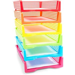 Set of 6 Rainbow Turn in Trays for Teachers, Plastic Classroom Paper Organizers, Colorful Storage Baskets for Office (12.75 * 9.75 * 2.75 inch)