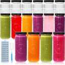 16 Pack 16 oz Glass Juice Bottles with Lids, Reusable Juice Containers with Cleaning Brush, Vintage Glass Water Bottles Drinking Jars for Juicing, Smoothies, Iced Coffee, Milk, Kombucha
