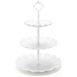 Coitak 3 Tier Cupcake Stand, Plastic Tiered Serving Stand, Dessert Tower Tray for Tea Party, Birthday and Wedding (Wavy-white rod)