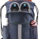 BeeGreen Drawstring Backpack Bag with Shoe Compartment, X-Large Black Gym Sports String Cinch Backpack (Navy)