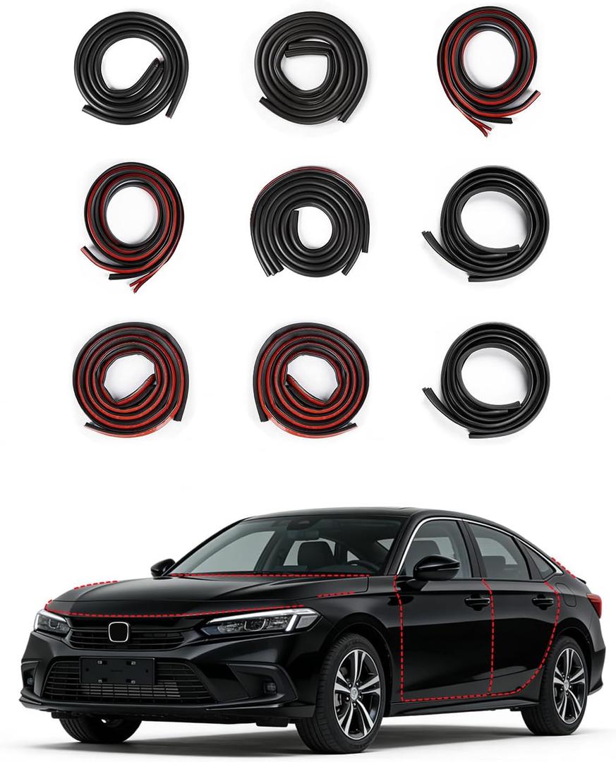 Weather Stripping Door Seal for Honda Civic 11th Gen, Rubber Seal Weather Strip Kit, Soundproof Noise Insulation Dustproof for Front/Rear Trunk A-Pillar B-Pillar Front/Rear Door (9-Pack)