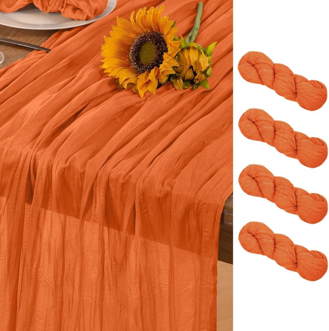 Orange Cheesecloth Table Runner 4 Pack Christmas Table Runners Boho Gauze 120 Inches Cheese Cloth Table Decor for Xmas Holiday Season Parties Weddings Bridal Baby Shower Party Decor