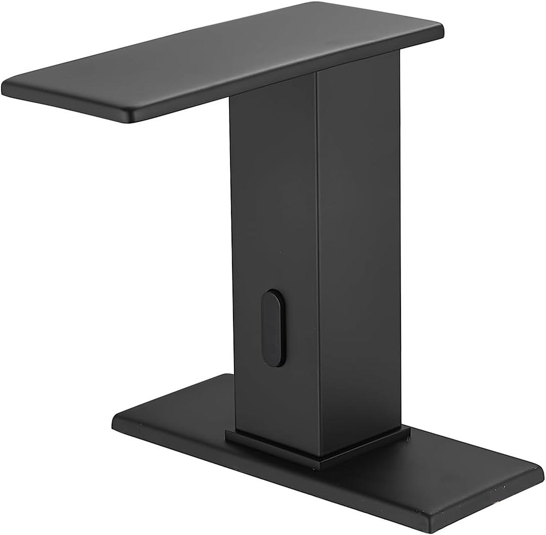 GGStudy Automatic Sensor Matte Black Touchless Bathroom Sink Faucet Black Vanity Waterfall Bathroom Water Tap with Control Box and Temperature Mixer