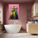 ISXGDWFH Dopamine Animal Otter Drinking Cocktail Minimalist Art Animal Lover Preppy Dorm Decor Fashion Poster Canvas Wall Art Print Bedroom Living Room Bathroom Weird Animal Art (16x24inch Framed, A03)