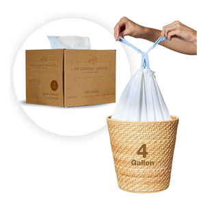 The Gardener's Daughter Compostable 4 Gallon Trash Bags – Small Drawstring Garbage Bags for Bathroom, Office, Bedroom - Leak-Proof, Durable – Fits Small Wastebaskets – 90 Count
