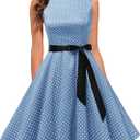 Gardenwed Women's Vintage Dress Sleeveless Cocktail 1950s Dresses Retro Tea Party Swing (Medium, Blue Small White Dot)
