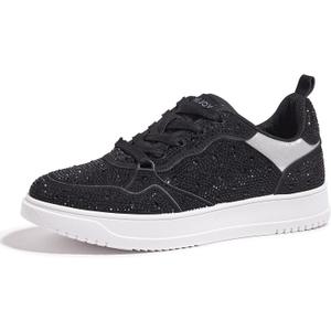 Women's Sparkly Rhinestone Sneakers Comfortable Athletic Glitter Platform Tennis Shoes for Casual, Gym & Fashion Outfits (9, Black)