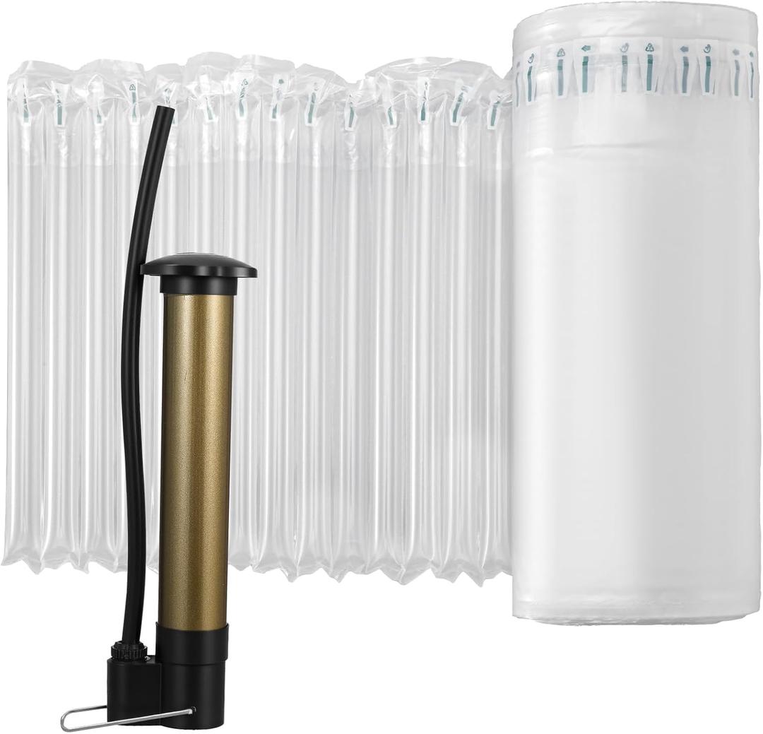 11.8" x 164' Large Bubble Cushion Wrap with A Hand Pump for Packing Fragile Items 50m Inflatable Air Pillows for Shipping, Reusable Eco-Friendly Packing Materials Moving Supplies for Bottles, TV