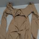 Long Sleeve Bodysuits One Piece Jumpsuit for Women with Square Neck and Butt Scrunch Leggings Seamless  Rompers Beige S