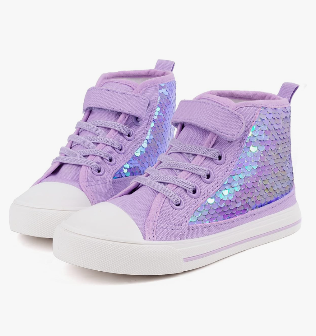 Toandon Kids Adorable Fashion High Top Casual Canvas Sneakers (Size 13, Light Purple)
