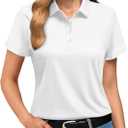 Boladeci Women's Golf Polo Shirts Short Sleeve UPF 50+ Sun Protection 4-Button Tennis Collared Shirts (White, L)