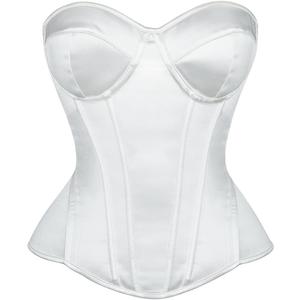 SHYMMUO Satin Corset Tops for Women Strapless Bustier Sweetheart Neckline Boned Bodice Bridal Lingerie Party Clubwear (Small, White)