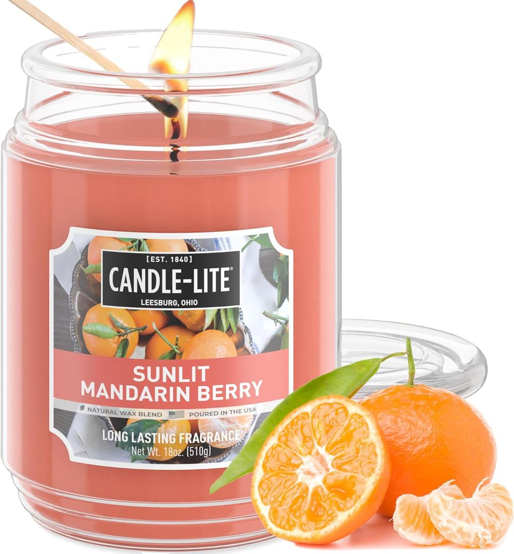Candle-lite Scented Candles, Sunlit Mandarin Berry, 18 oz Jar, Proudly Poured in The USA, Aromatherapy Candle, Single-Wick with 110 Hours of Burn Time, Perfect for Creating a Refreshing Ambiance