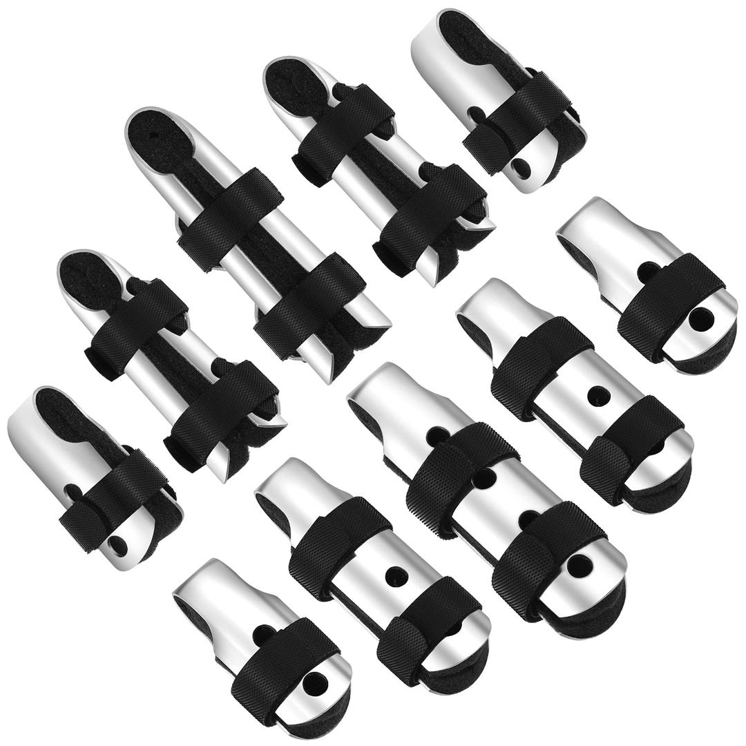 BBTO 10 Pieces Finger Splints Metal Padded Support Finger Stabilizer with Soft Foam Interior and Loop Straps, 3 Sizes(10 Pieces,Black) (Small)