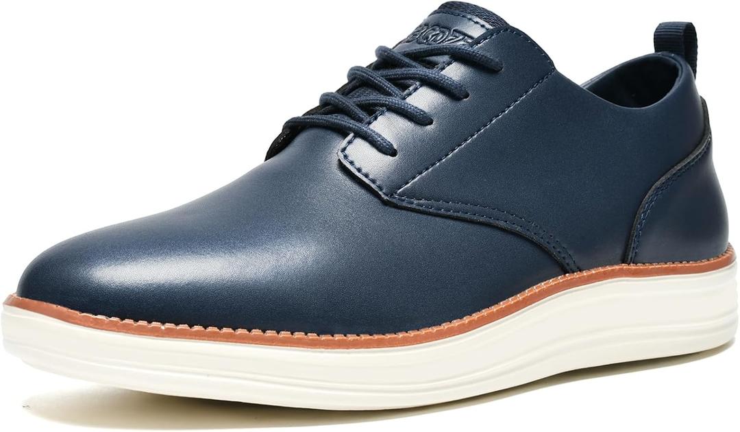 Men's Casual Dress Shoes Plain Toe Derby Oxford Sneakers (5.5, Blue)