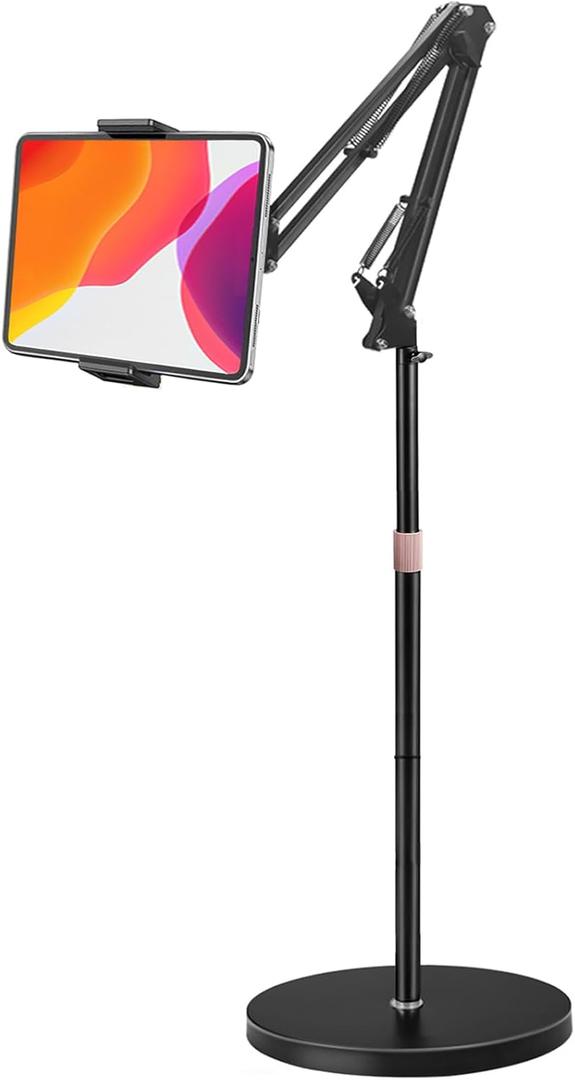 Tablet Floor Stand, Overhead Bed Phone Stand with 8.8 lb Super Stable Base & Angle/Height Adjustable, Compatible with 4.5''-13'' iPhone, iPad Pro 12.9, Galaxy Tab, Kindle, Phones
