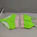 Herseas Women's Bikini Sets Colorblock Trim 2 Piece High Waisted Swimsuit Scoop Neck Adjustable Spaghetti Straps Bathing Suit (Large, Bright Green)